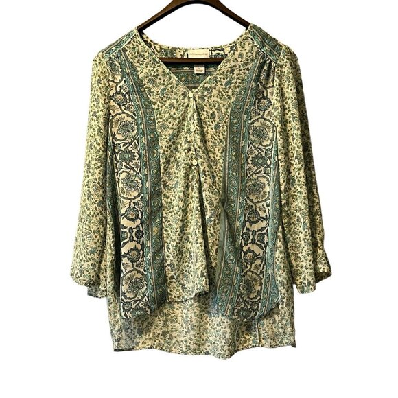 Soft Surroundings Top Women Size Medium Pullover‎ Tunic Henley Floral Roll Tab - Picture 1 of 13